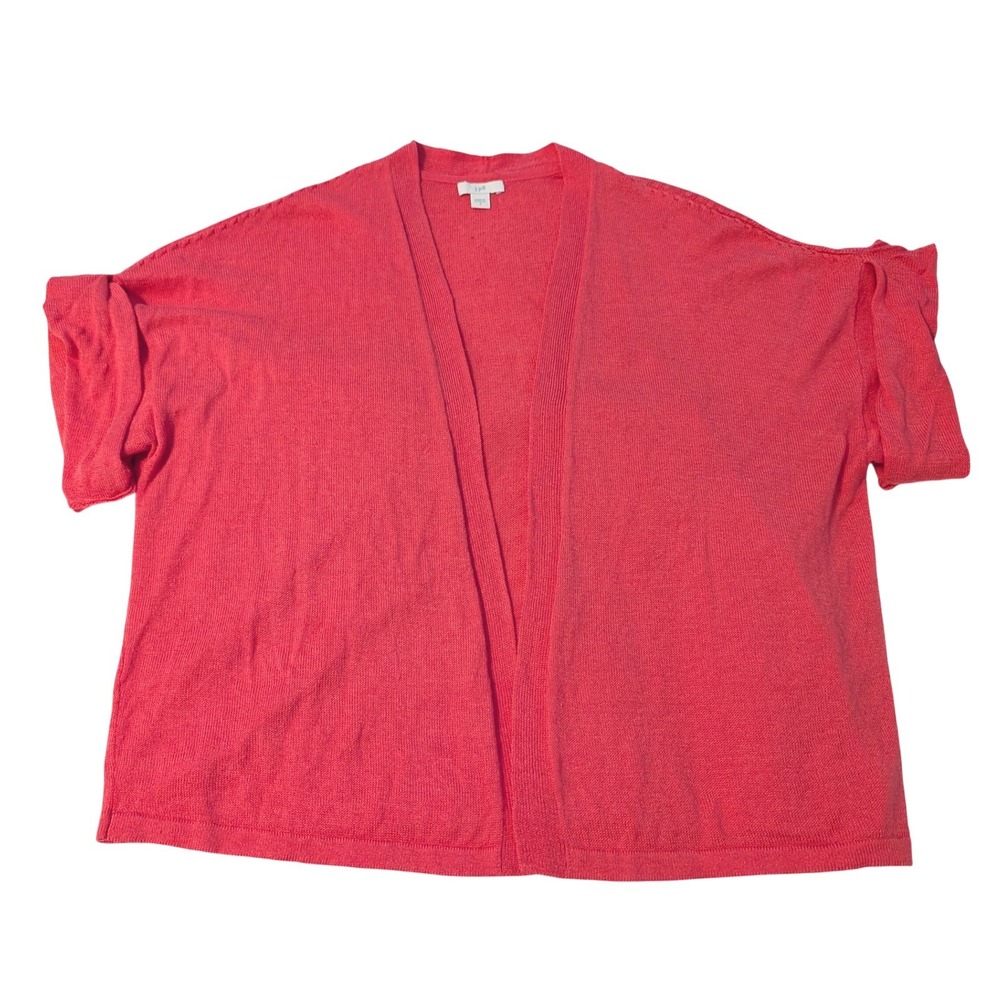 J. Jill Womens Small Coral Pink Linen Blend Open Front Cardigan Short Sleeve